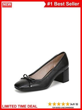 Women's Pump with Block Heel, Square Toe & Decorative Bow – Slip-On Comfort